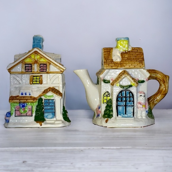 Vintage Cottage Teapot Bag Holder Canister Creamer Sugar Bowl Serving Set 2 Pc - Picture 8 of 16